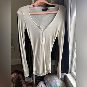 Urban Outfitters Cream Long Sleeve Henley